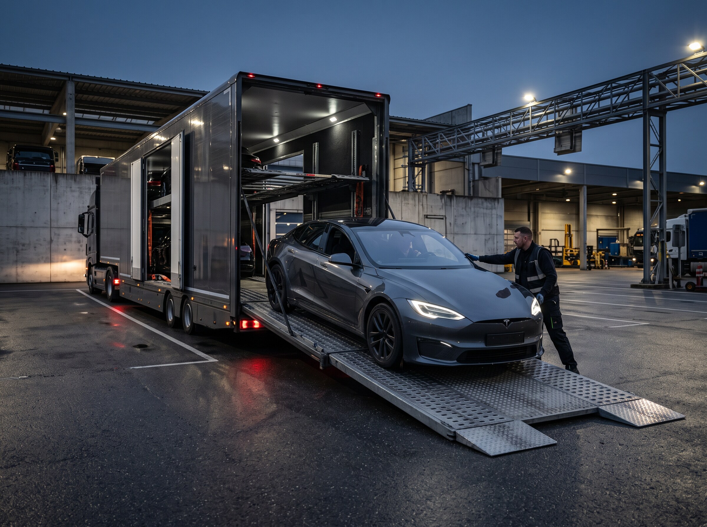 Vehicle loading onto enclosed car carrier